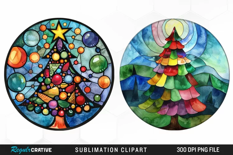 Stained Glass Christmas Tree Exquisite Clipart