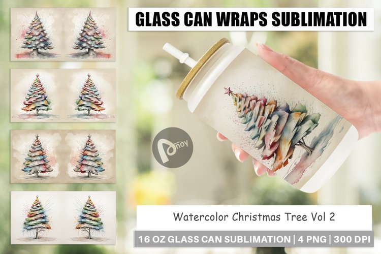 Glass Can Wraps Watercolor Christmas Tree