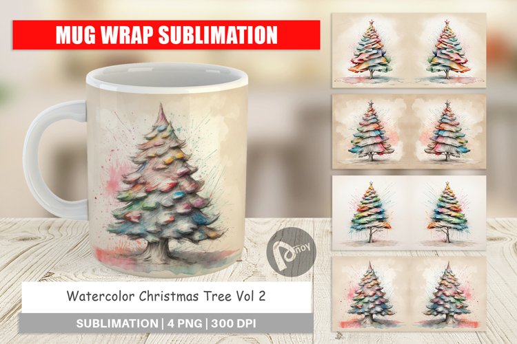 Mug Wrap Design Watercolor Christmas Tree