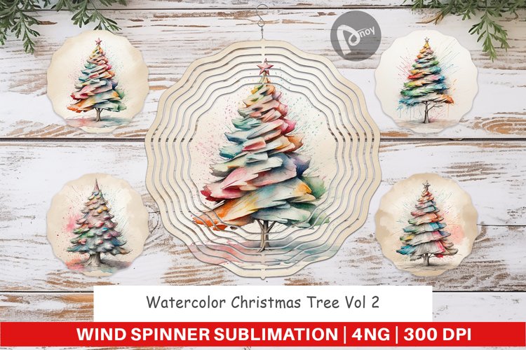 Wind Spinner Watercolor Christmas Tree
