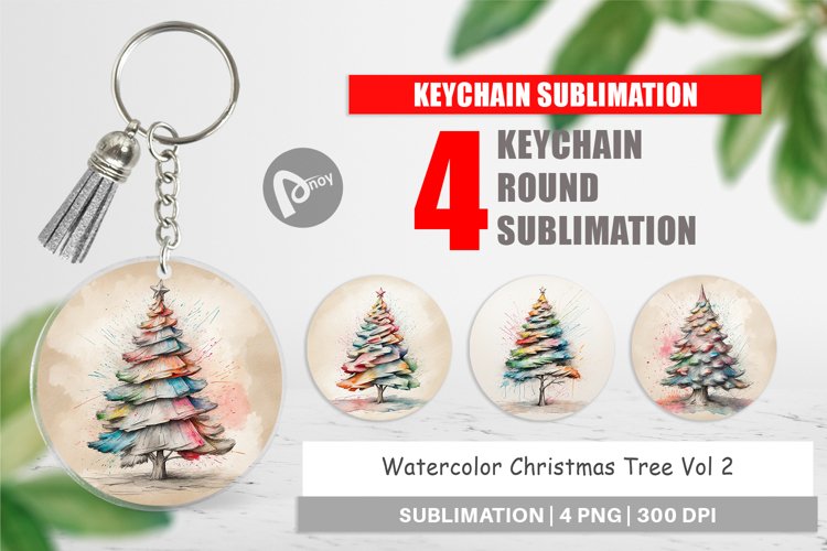 Keychain Watercolor Christmas Tree