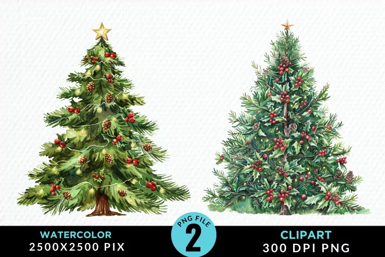 Watercolor Christmas Trees Artwork Clipart