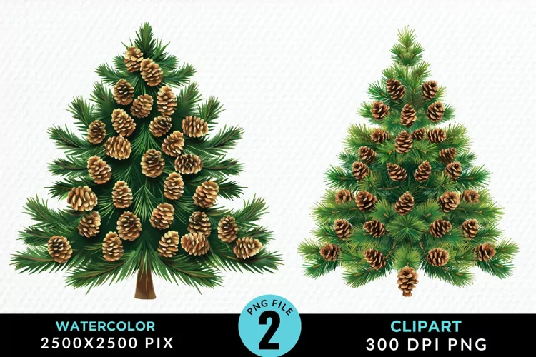 Watercolor Christmas Trees Artwork Clipart