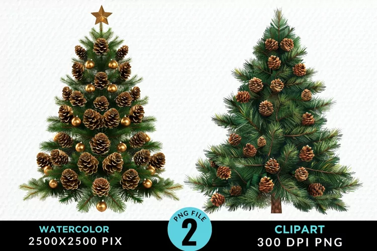 Watercolor Christmas Trees Artwork Clipart