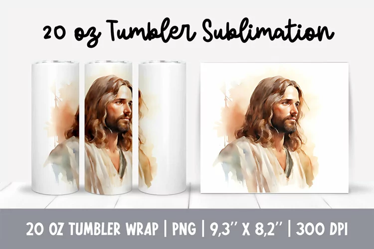 Watercolor Christmas Tumbler Sublimation Design | Jesus