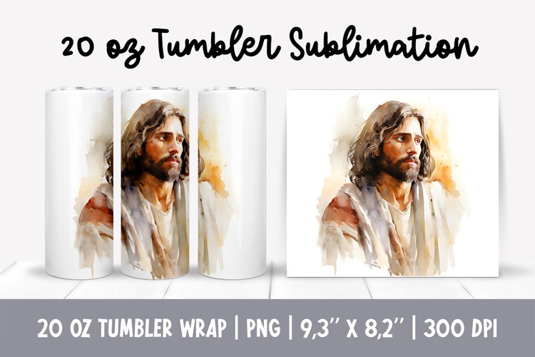 Watercolor Christmas Tumbler Sublimation Design | Jesus