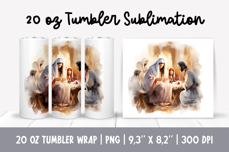 Watercolor Christmas Tumbler Sublimation Design Jesus Birth