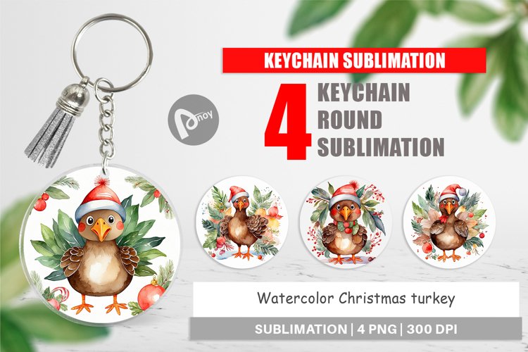 Keychain Watercolor Christmas turkey