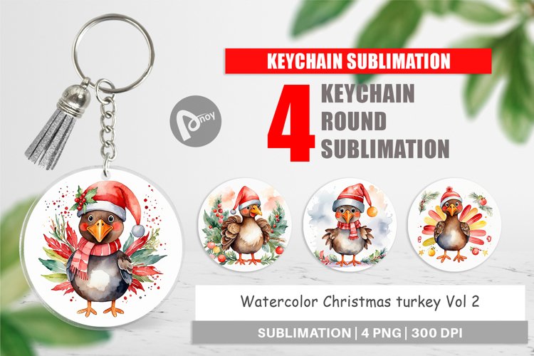 Keychain Watercolor Christmas turkey