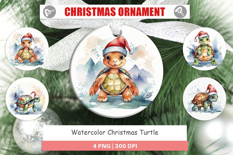 Christmas Ornaments Watercolor Christmas Turtle