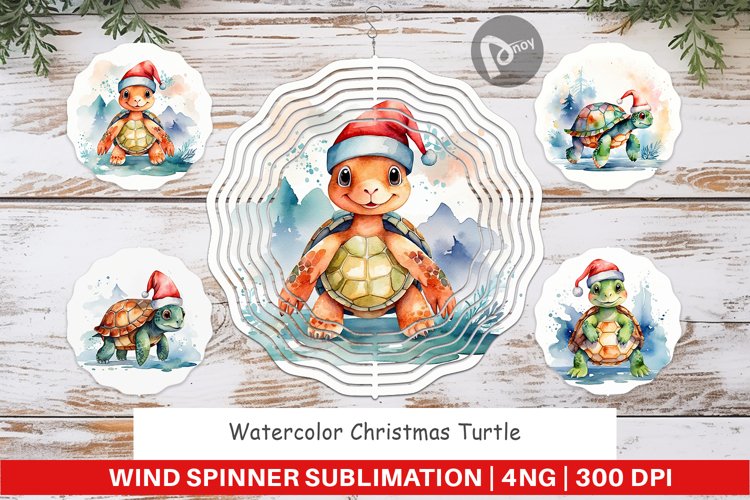 Wind Spinner Watercolor Christmas Turtle