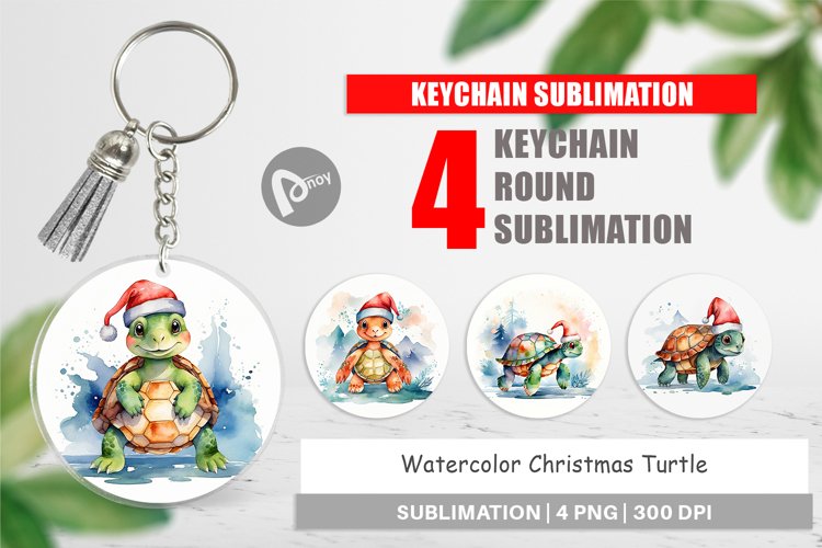 Keychain Watercolor Christmas Turtle