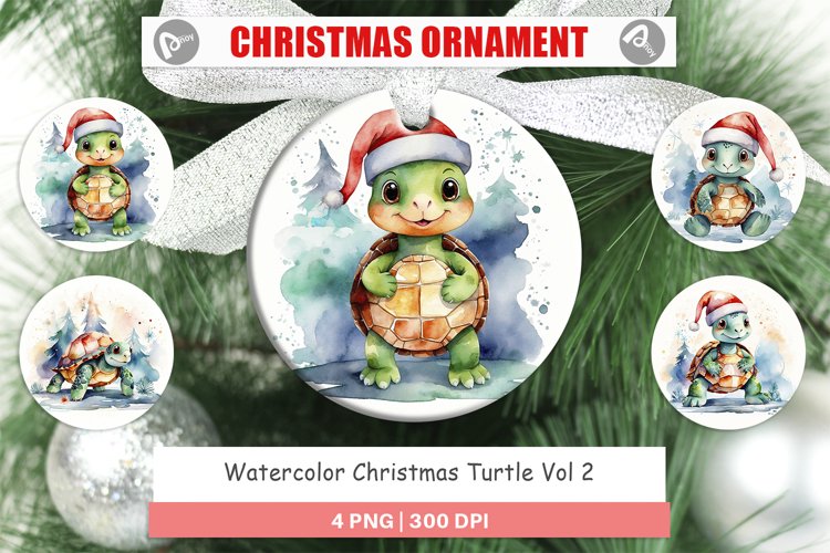 Christmas Ornaments Watercolor Christmas Turtle