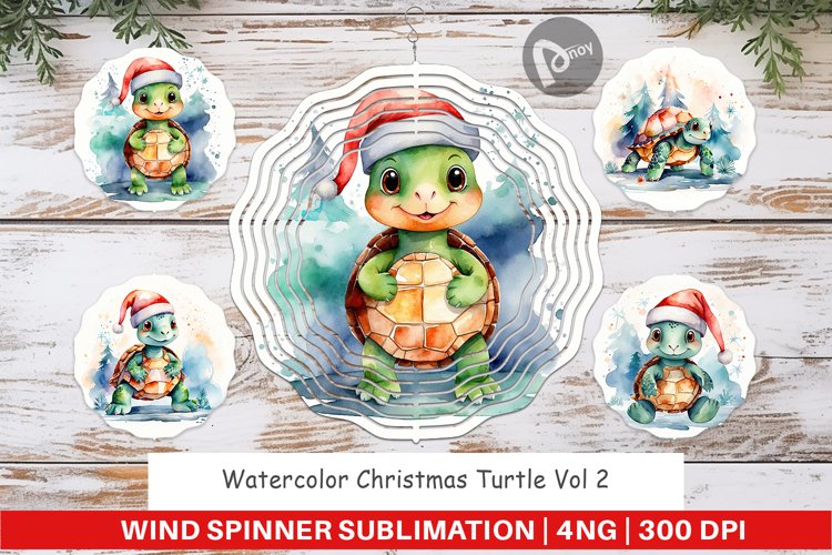 Wind Spinner Watercolor Christmas Turtle