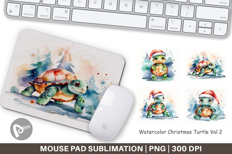 Mouse Pad Watercolor Christmas Turtle