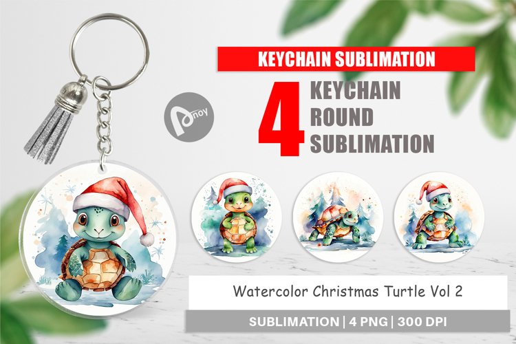 Keychain Watercolor Christmas Turtle