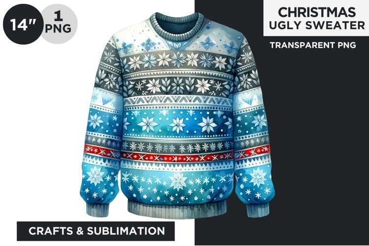 Watercolor Christmas Ugly Sweater Clipart PNG