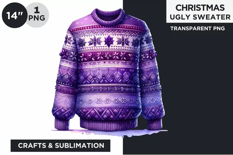 Watercolor Purple Christmas Ugly Sweater Clipart PNG