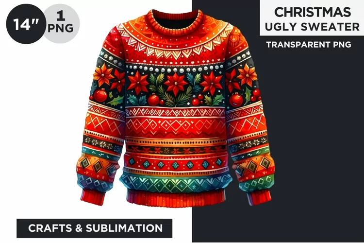 Watercolor Christmas Ugly Sweater Clipart PNG