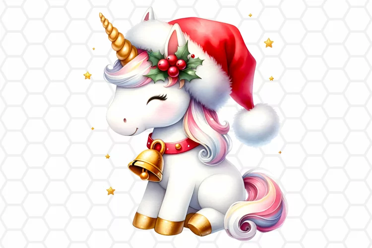 Watercolor Christmas Unicorn Clipart, Sublimation PNG