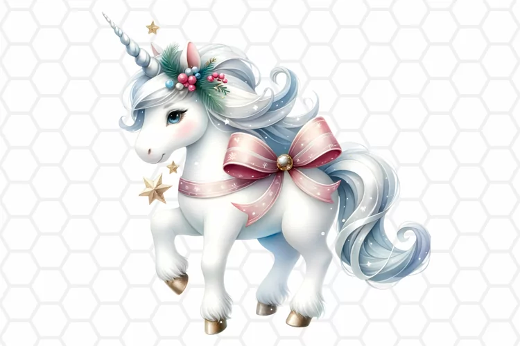 Watercolor Christmas Unicorn Clipart, Sublimation PNG