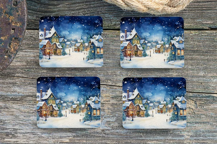 Christmas Village-4" Coaster Sublimation -PNG Design