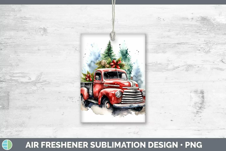 Watercolor Christmas Vintage Truck Air Freshener Sublimation
