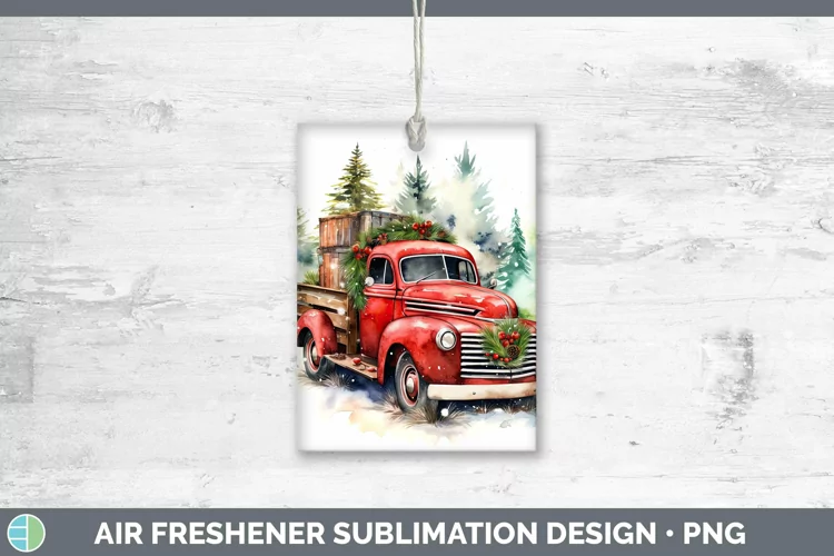 Watercolor Christmas Vintage Truck Air Freshener Sublimation