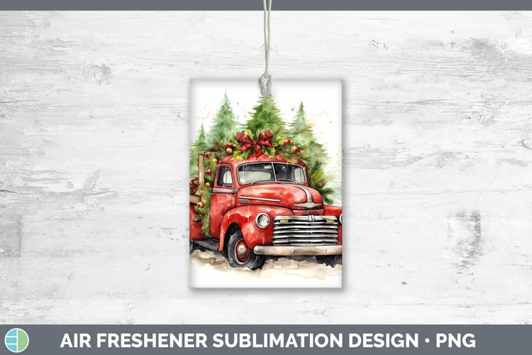 Watercolor Christmas Vintage Truck Air Freshener Sublimation