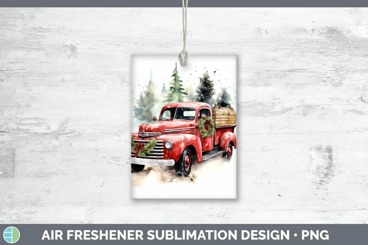 Watercolor Christmas Vintage Truck Air Freshener Sublimation