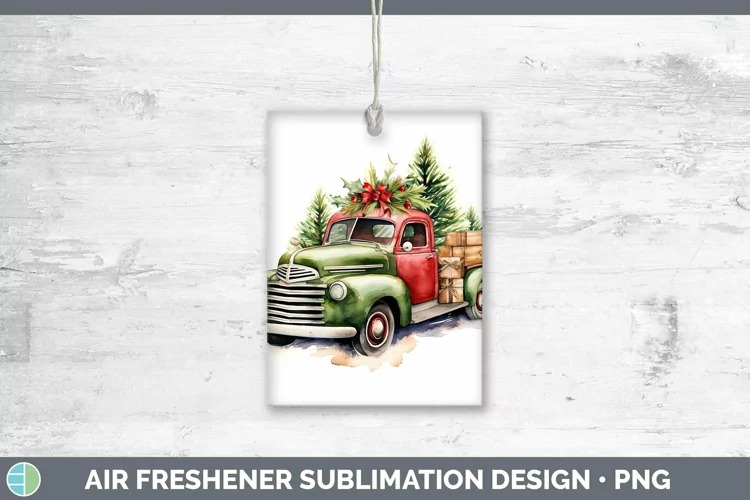 Watercolor Christmas Vintage Truck Air Freshener Sublimation