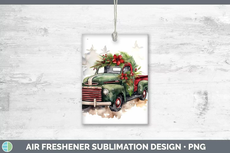 Watercolor Christmas Vintage Truck Air Freshener Sublimation