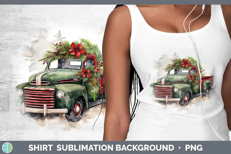 Watercolor Christmas Vintage Truck Shirt Sublimation Sublima