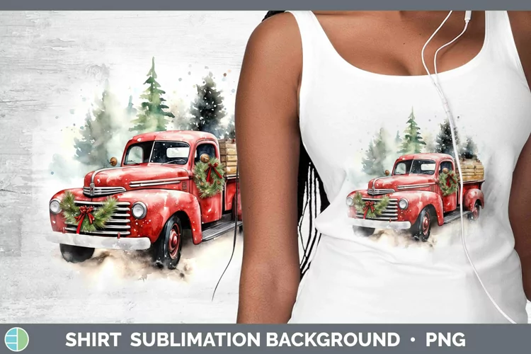 Watercolor Christmas Vintage Truck Shirt Sublimation Sublima