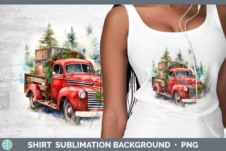 Watercolor Christmas Vintage Truck Shirt Sublimation Sublima