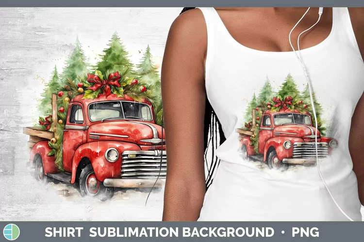 Watercolor Christmas Vintage Truck Shirt Sublimation Sublima