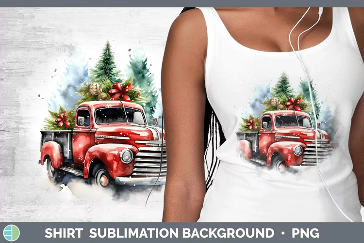 Watercolor Christmas Vintage Truck Shirt Sublimation Sublima