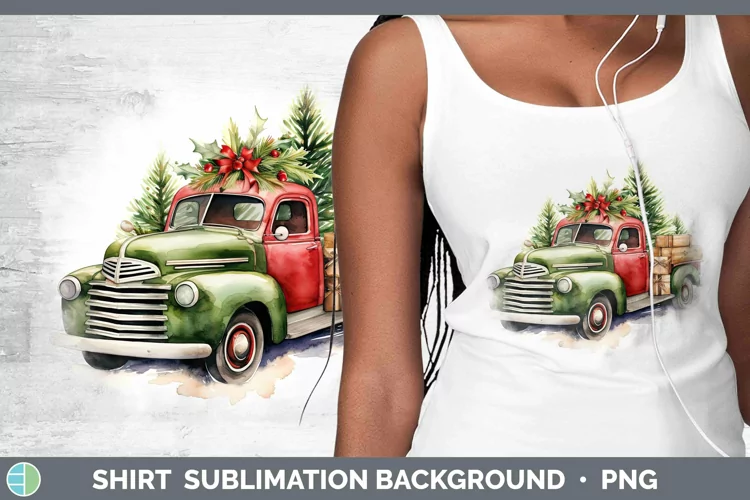 Watercolor Christmas Vintage Truck Shirt Sublimation Sublima