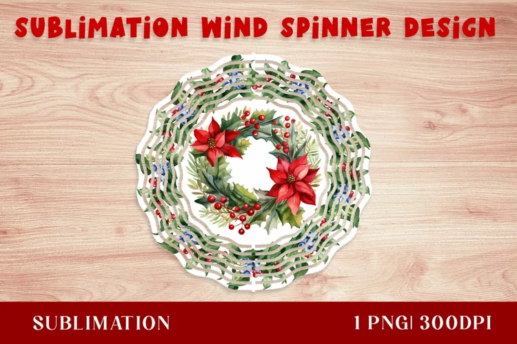 Watercolor Christmas poinsettia Wind Spinner