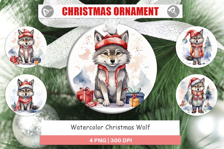 Christmas Ornaments Watercolor Christmas Wolf