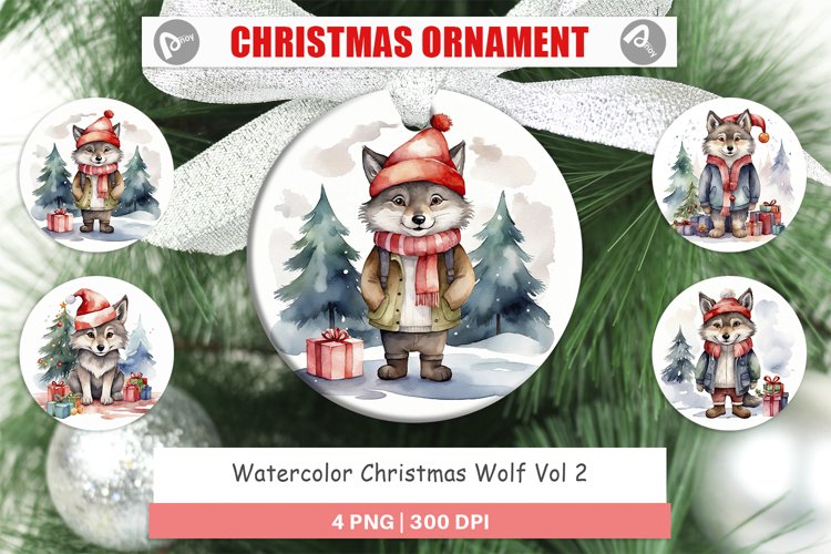 Christmas Ornaments Watercolor Christmas Wolf