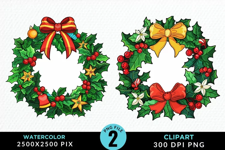 Watercolor Christmas Wreath Artwork Clipart