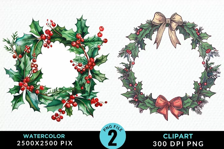 Watercolor Christmas Wreath Artwork Clipart