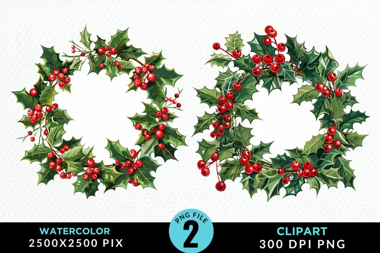 Watercolor Christmas Wreath Artwork Clipart