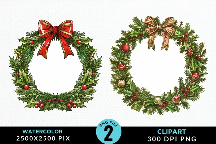 Watercolor Christmas Wreath Artwork Clipart