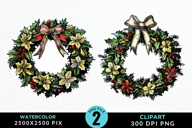 Watercolor Christmas Wreath Artwork Clipart