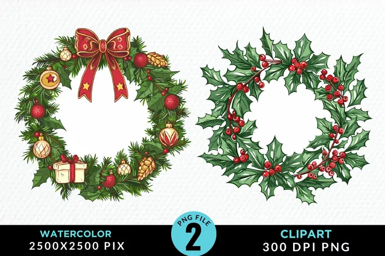 Watercolor Christmas Wreath Artwork Clipart