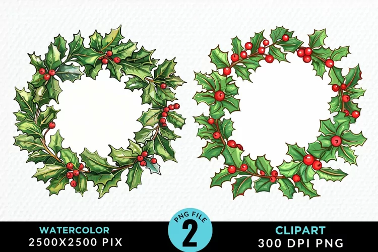 Watercolor Christmas Wreath Artwork Clipart