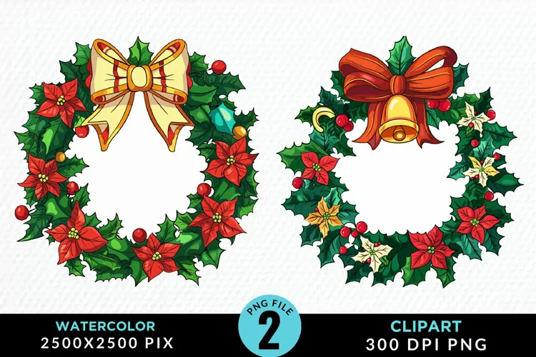 Watercolor Christmas Wreath Artwork Clipart