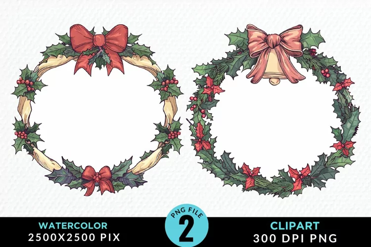 Watercolor Christmas Wreath Artwork Clipart